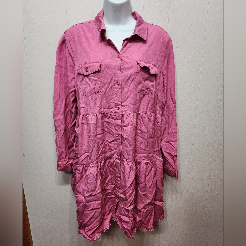 Time And Tru Materinty Dress Small Pink Babydoll Shirt Dress Casual Fringe B510